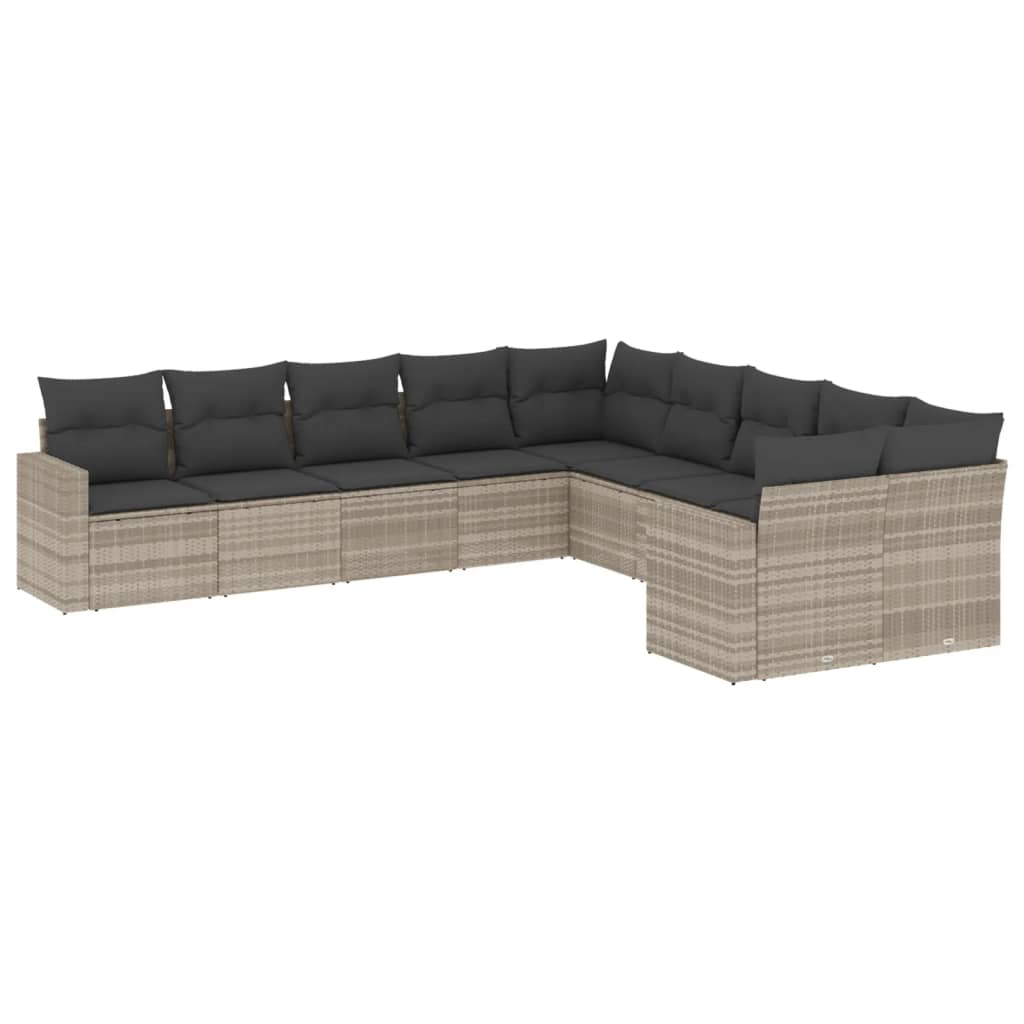 10 részes világosszürke polyrattan kerti ülőgarnitúra párnákkal (3219502)