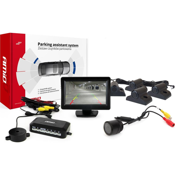  AMiO Zestaw czujników parkowania tft01 4,3" z kamerą hd-301-ir 4 sensory czarne truck