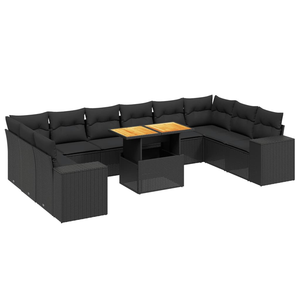 11 részes fekete polyrattan kerti ülőgarnitúra párnákkal (3272805)