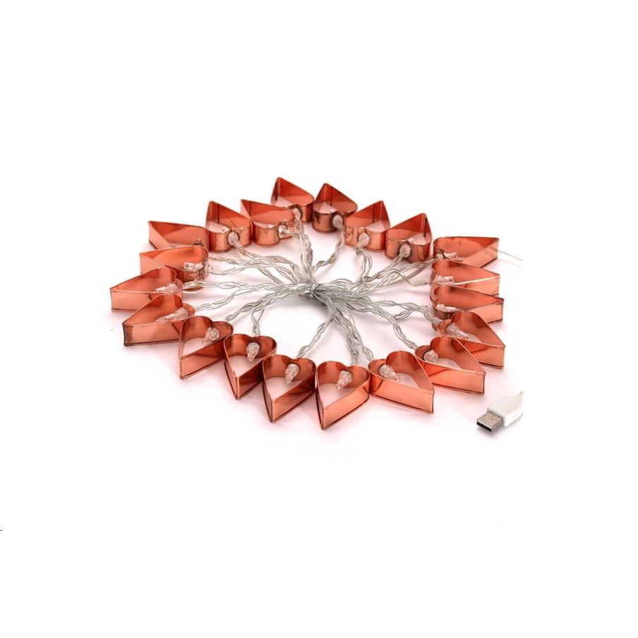 IRIS Szív alakú fém/4m/meleg fehér/20db LED-es/USB-s fénydekoráció (240-09) (IRIS 240-09)