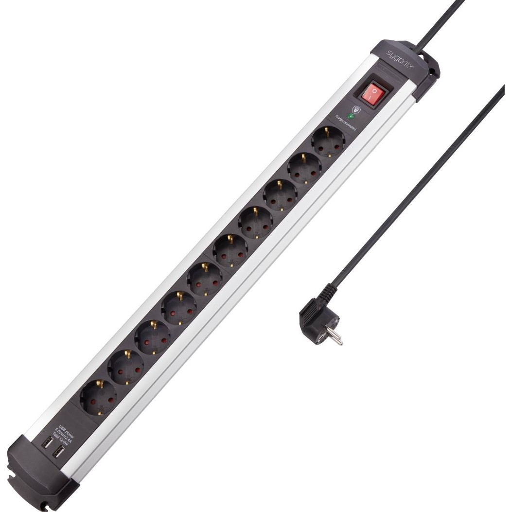 Sygonix SY-4755608 Túlfeszültség ellen védő elosztó Ezüst, Fekete 1,4m (SY-4755608)