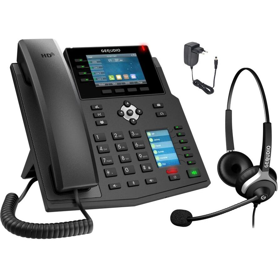 GEQUDIO GX5+ IP-Telefon Set mit Netzteil & Headset (WA9552) (WA9552)