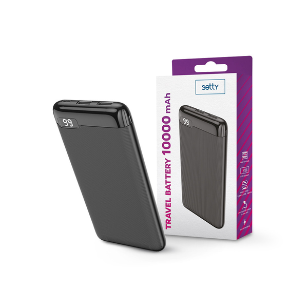 Setty univerzális hordozható, asztali akkumulátor töltő - Setty Power Bank - 2xUSB + microUSB + Type-C - 10.000 mAh - fekete