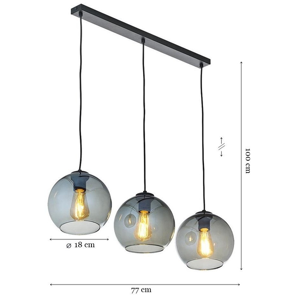 TK Lighting Cubus 2818 lampa wisząca zwis 3x15W E27 czarna/grafit lustrzany
