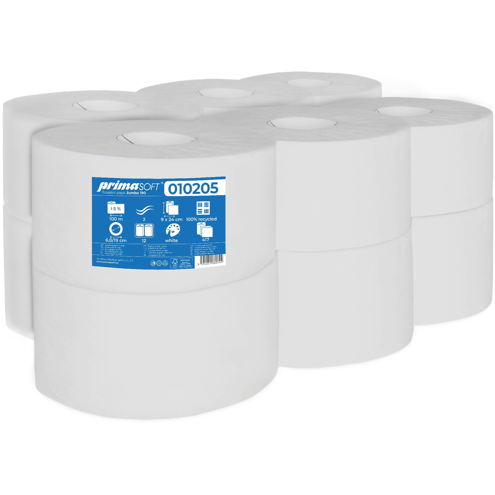 PRIMASOFT Jumbo 190 fehér újrahasznosított, 12 db (8594041860744)