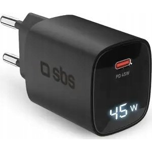 SBS PD Travel Charger 45W USB-C LCD Display GaN black