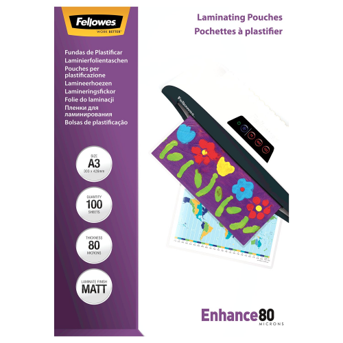 Fellowes 80 mikron A3 matt lamináló fólia (100 db / csomag)