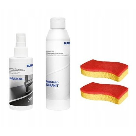 Zestaw do czyszczenia Silgranitu (DailyClean+ 1x150 ml, DeapClean 1x250ml, Spontex gąbka x 2szt.)