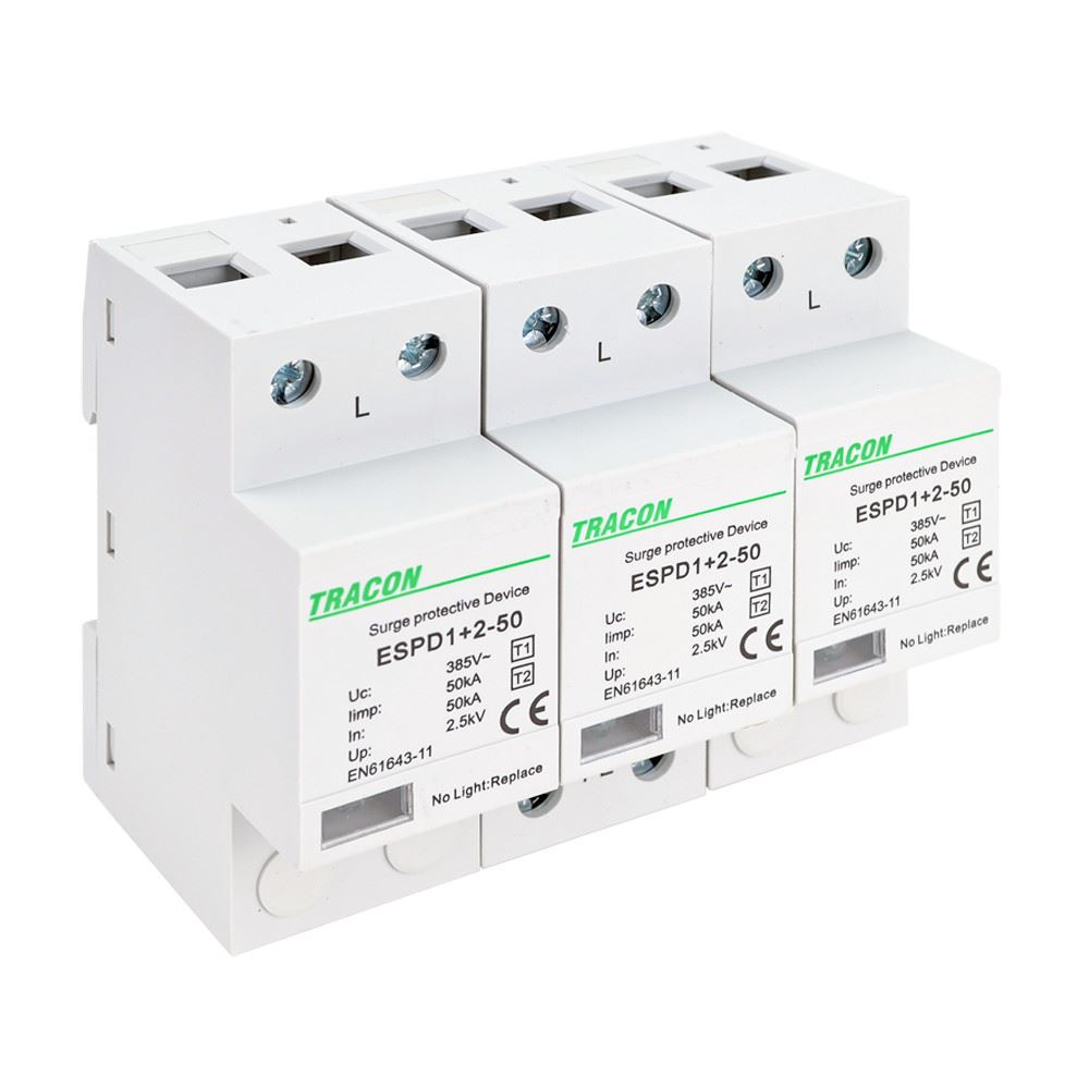 Tracon ESPD1+2-50-3P egybeépített T1+T2 AC típusú túlfeszültség levezető (ESPD1+2-50-3P)