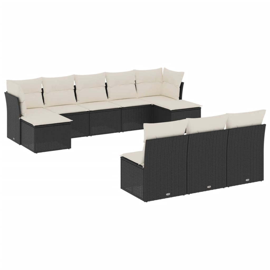 10 részes fekete polyrattan kerti ülőgarnitúra párnákkal (3218286)