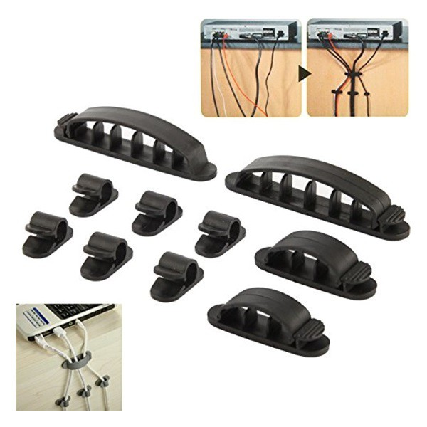 Kábeltartó / kábelrendező (2db nagy, 2db közepes, 6db kicsi méretű, öntapadós) FEKETE (5996457685936)