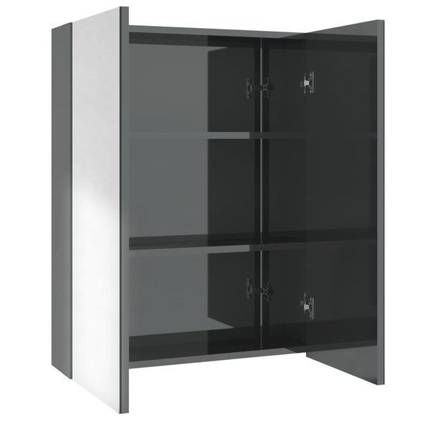 fényes szürke MDF tükrös fürdőszobaszekrény 60 x 15 x 75 cm
