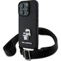 CG MOBILE KARL LAGERFELD SAFFIANO CROSSBODY STRAP METAL KARL AND CHOUPETTE szilikon telefonvédő (ütésállóság, nyakpánt) FEKETE Apple iPhone 16 Pro Max (KLHCP16XSAKCPBK)