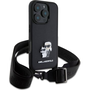 CG MOBILE KARL LAGERFELD SAFFIANO CROSSBODY STRAP METAL KARL AND CHOUPETTE szilikon telefonvédő (ütésállóság, nyakpánt) FEKETE Apple iPhone 16 Pro Max (KLHCP16XSAKCPBK)