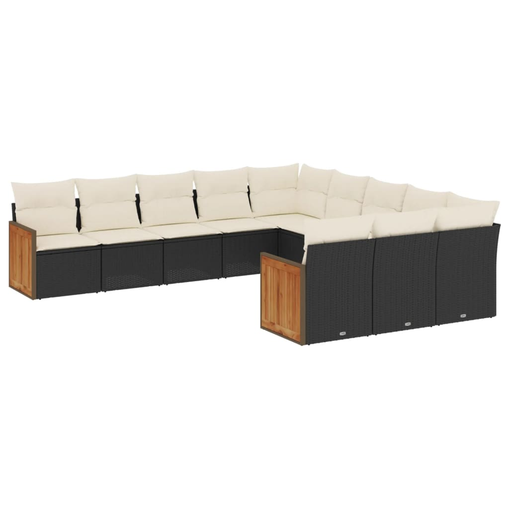11 részes fekete polyrattan kerti ülőgarnitúra párnákkal (3228107)