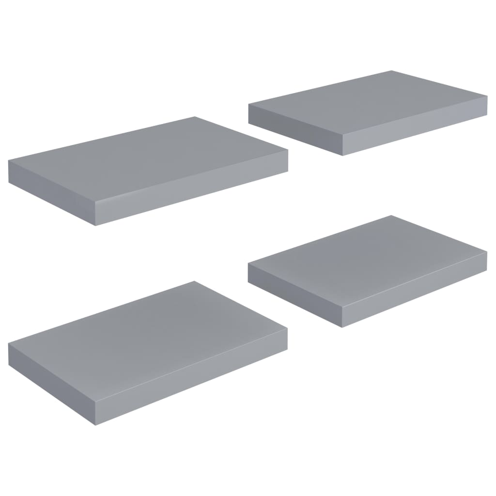 4 db szürke MDF lebegő fali polc 40 x 23 x 3,8 cm (323849)