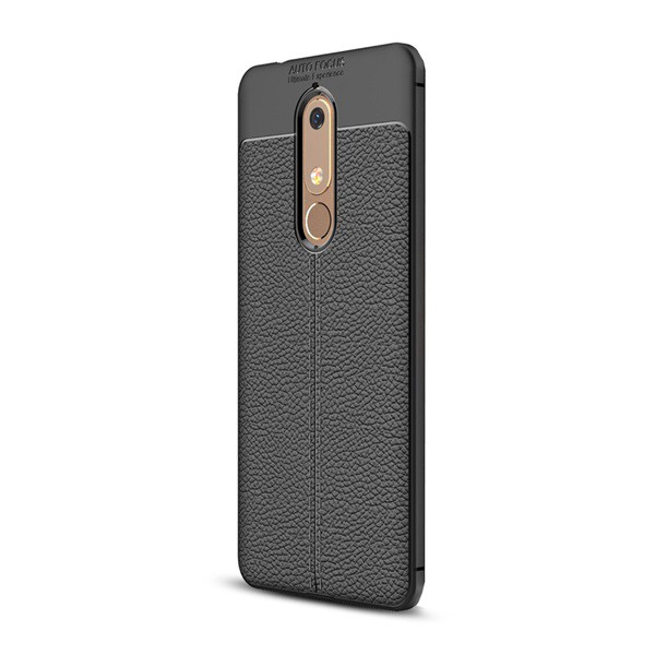 Szilikon telefonvédő (közepesen ütésálló, bőr hatású, varrás minta) FEKETE [Nokia 5.1] (5996457792436)