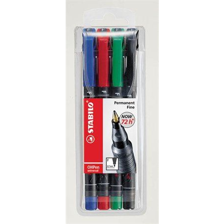 STABILO OHPen universal permanent, 4 Pack permanentný značkovač Guličkové zakončenie Čierna, Modrá, Zelená, Červená 4 kusov (842/4)