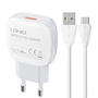 LDNIO A1306Q USB-A hálózati töltő 18W + USB-C kábel fehér