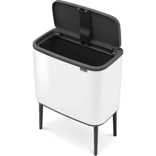 Brabantia Bo Touch Bin nyomófedeles hulladékgyűjtő, magasított, lábakon álló, műanyag tartály, 36L - R méret, acél, fehér - 313509