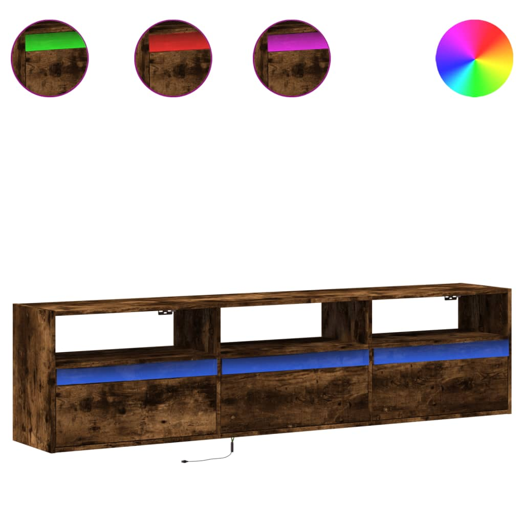 füstös tölgy falra szerelhető TV-szekrény LED-del 180x31x45cm (3307944)