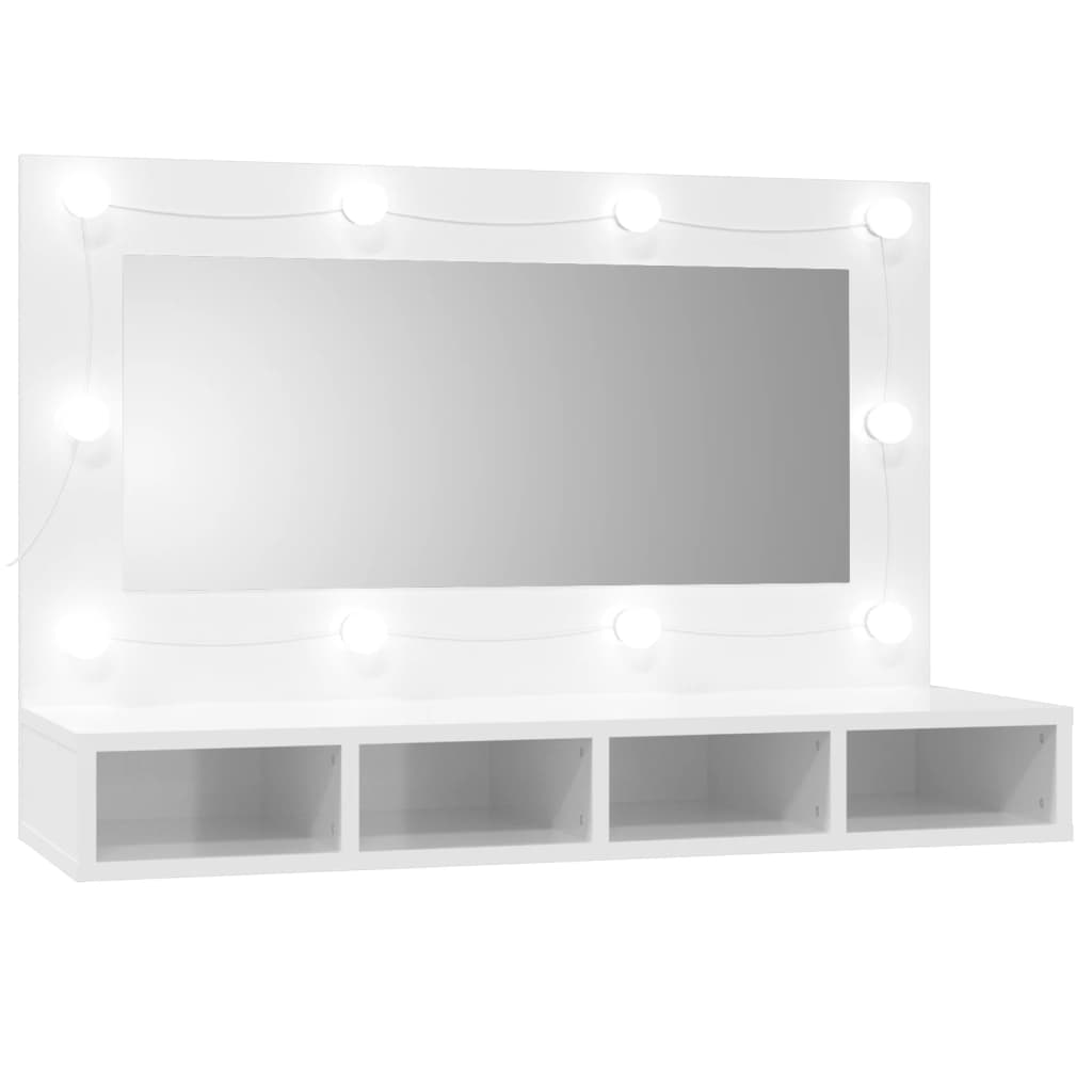 magasfényű fehér tükrös szekrény LED-ekkel 90 x 31,5 x 62 cm (808897)