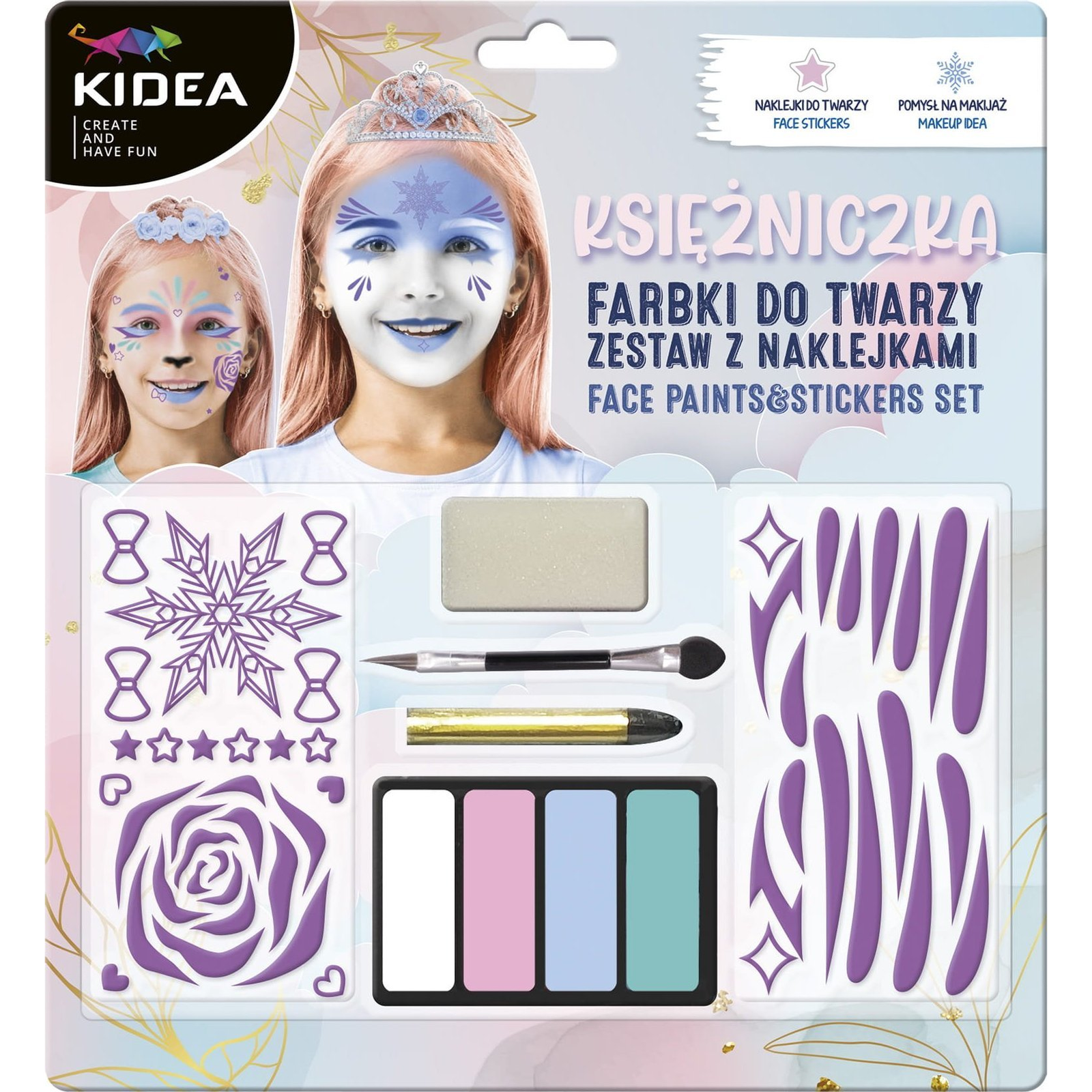 Kidea 4 Színű Arcfesték Készlet Matricákkal - Hercegnős (DERF.FDTZNKKA)