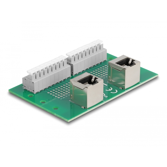 Delock RJ45 2 db. anya - 2 db. Terminal block nyomógombbal hajlított DIM sínhez (66995) (66995)