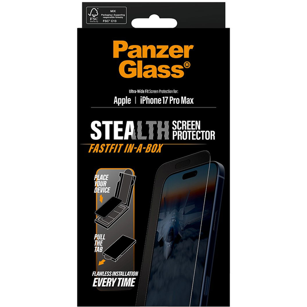 PanzerGlass ® Stealth Screen Protector iPhone 17 Pro Max | Ultra-Wide Fit w. FASTFIT IN-A-BOX Doorzichtige schermbeschermer Apple 1 stuk(s)