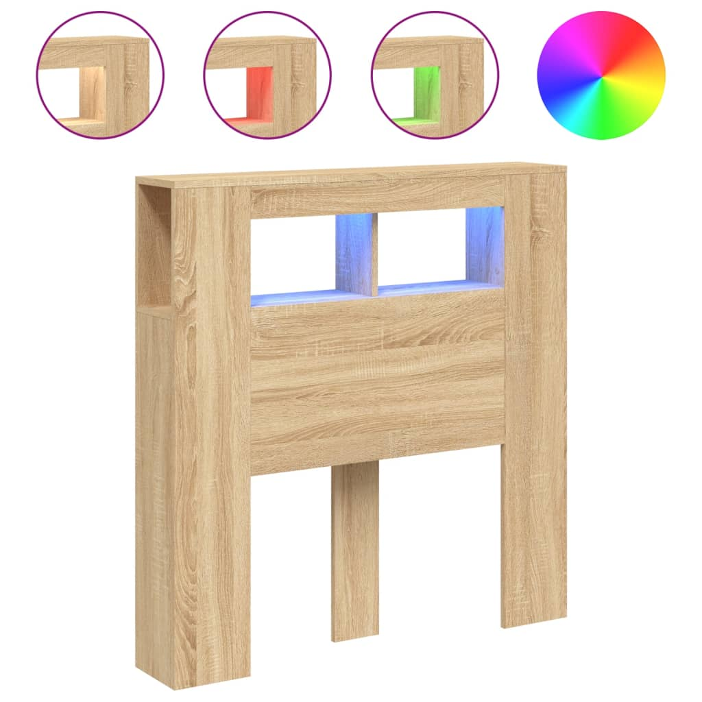 sonoma-tölgyszínű szerelt fa LED-es fejtámla 100x18,5x103,5 cm (837332)
