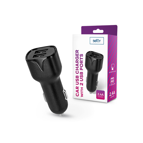 Setty 2xUSB адаптер за зарядно за запалка - Setty Car USB Charger with 2 USB Ports - 5V/2.4A - black