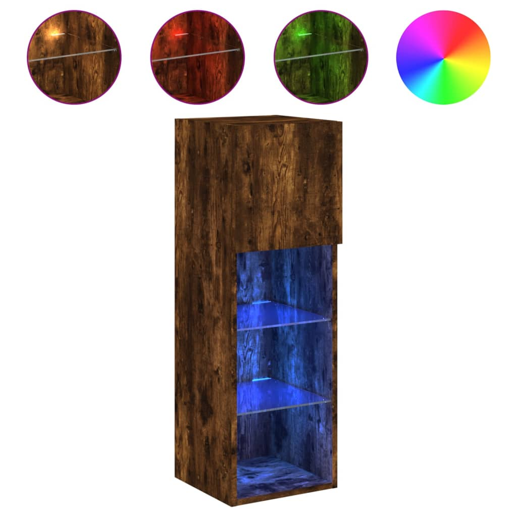 füstös tölgyszínű TV-szekrény LED-világítással 30,5x30x90 cm (837009)