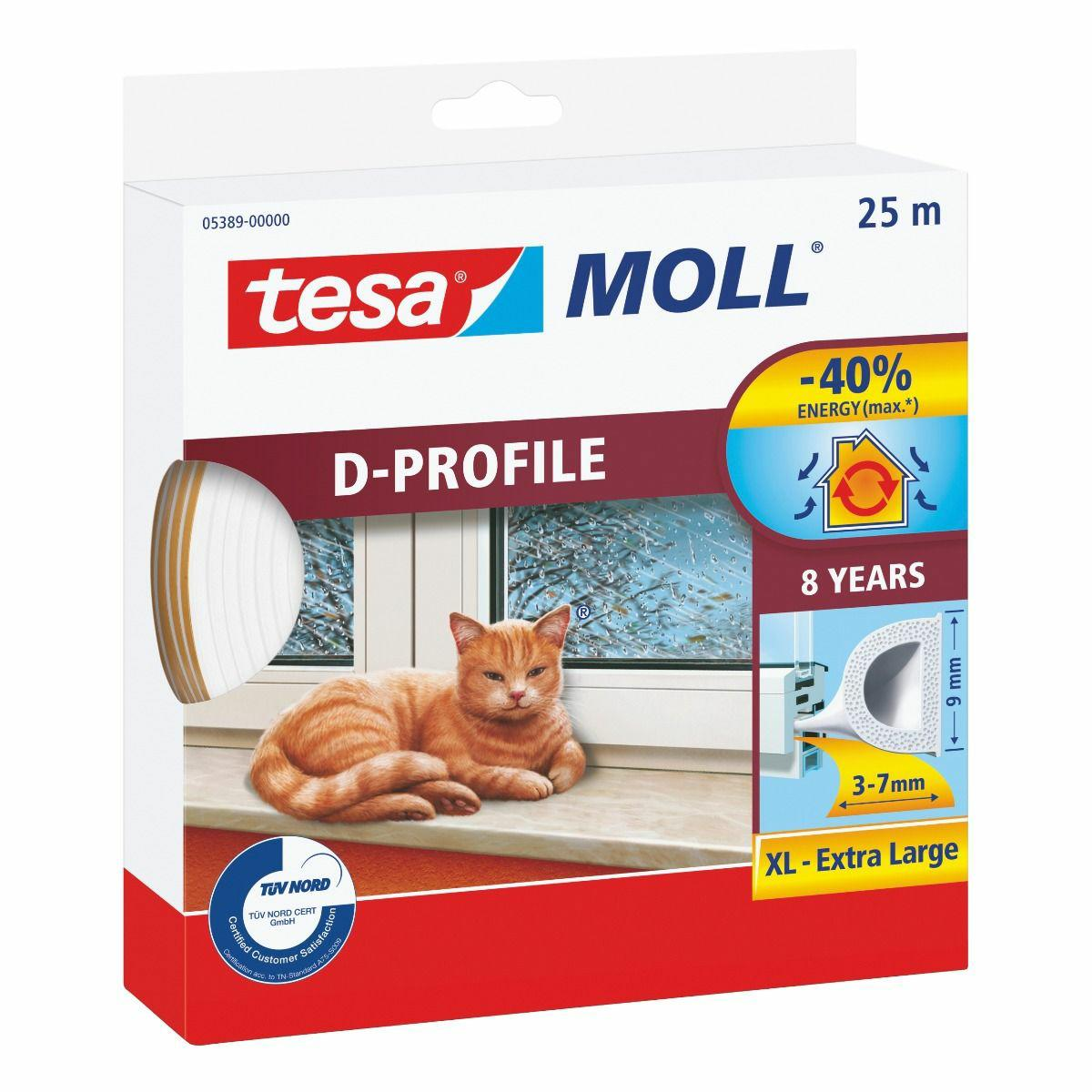 tesamoll Gumi tömítés, fehér, D profil, 25 m (05389-00000-00)