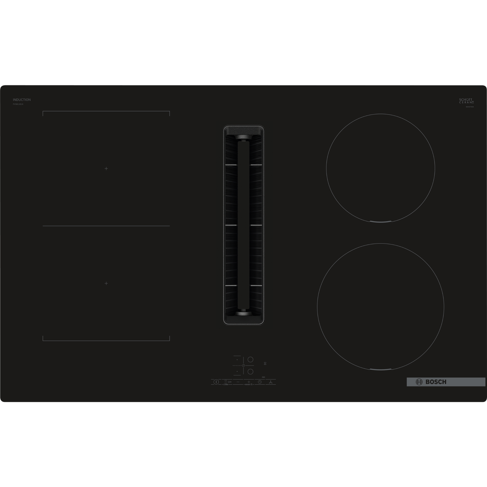 Bosch Serie 4 PVS811B16E főzőlap Fekete Beépített 80 cm Zónás indukciós főzőlap 4 zóna (PVS811B16E)