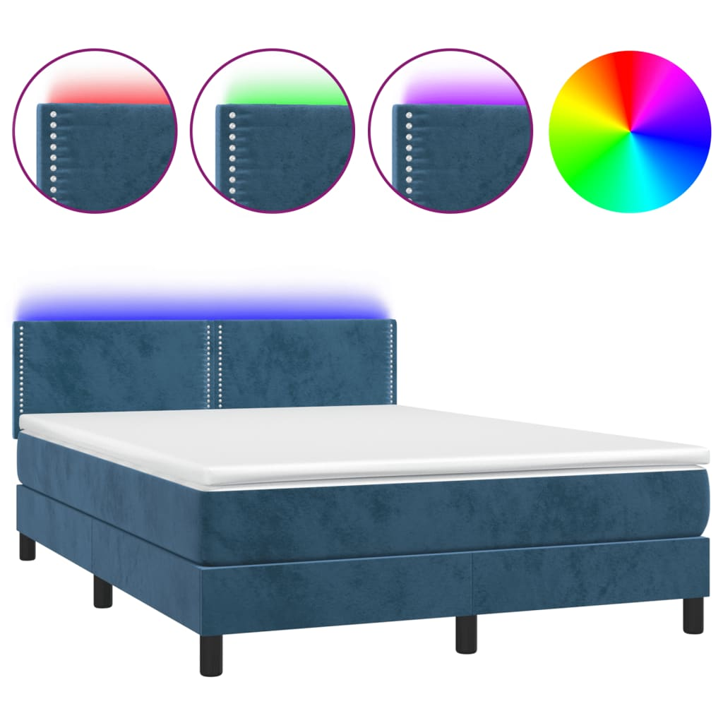 sötétkék bársony rugós és LED-es ágy matraccal 140x190 cm (3134343)