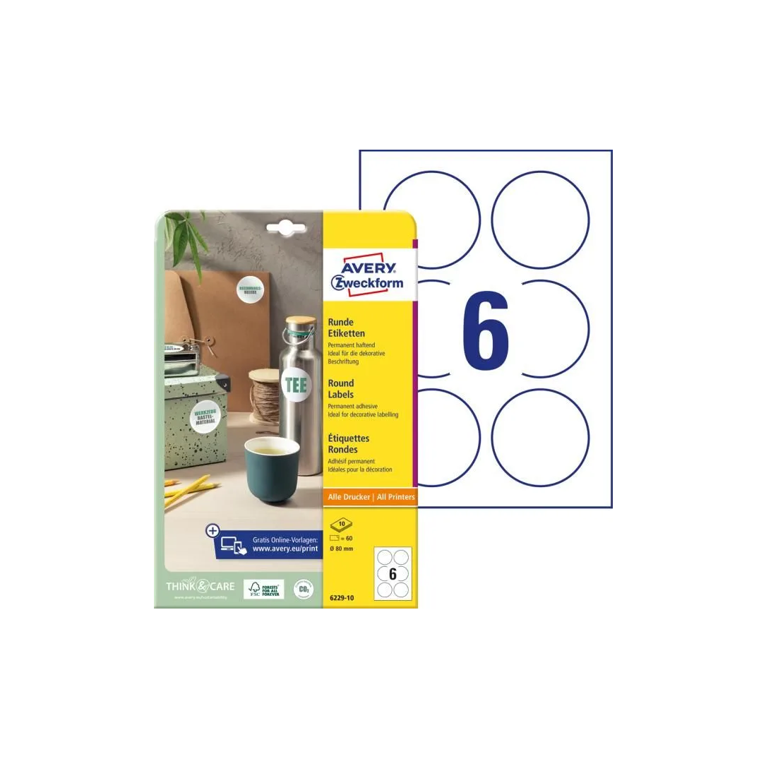 Avery Zweckform 80mm köretikett tintasugaras és lézer nyomtatóhoz (10 lap / csomag) (6229-10)