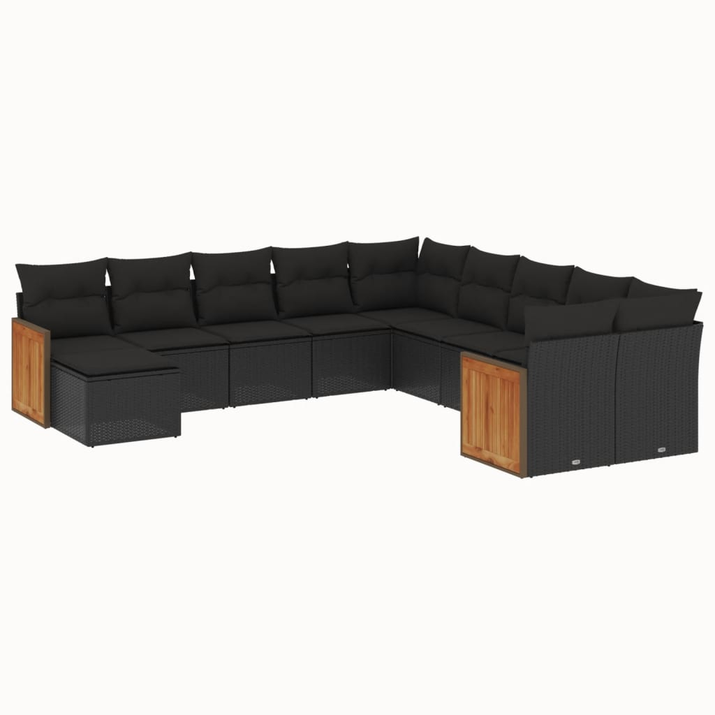 11 részes fekete polyrattan kerti ülőgarnitúra párnákkal (3260648)