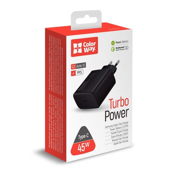 COLORWAY USB töltő adapter, Power Delivery Port PPS USB Type-C (45W) black (CW-CHS034PD-BK) (CW-CHS034PD-BK)