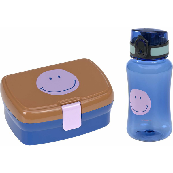 Lassig Little Gang Smile Műanyag ételtároló 460ml kulaccsal - Kék