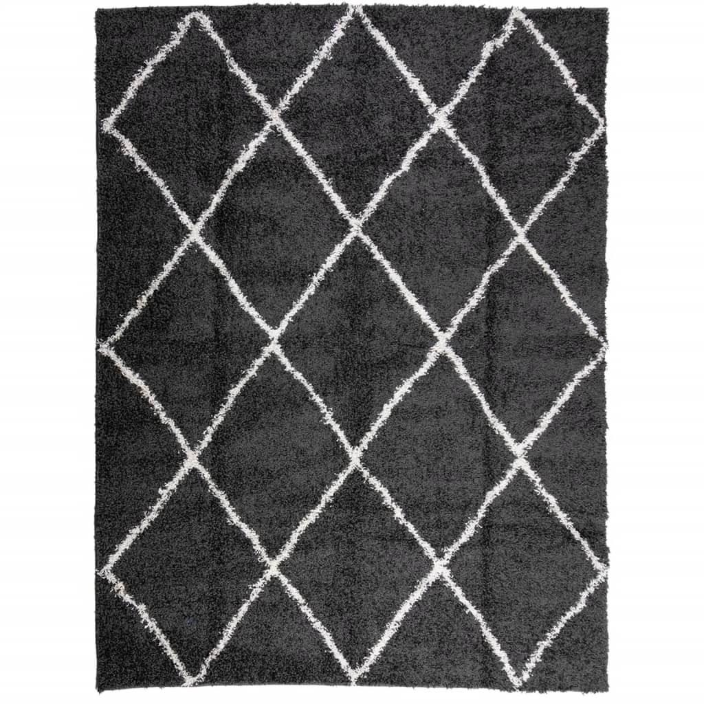 fekete és krém hosszú szálú bozontos modern szőnyeg 300 x 400cm (375418)