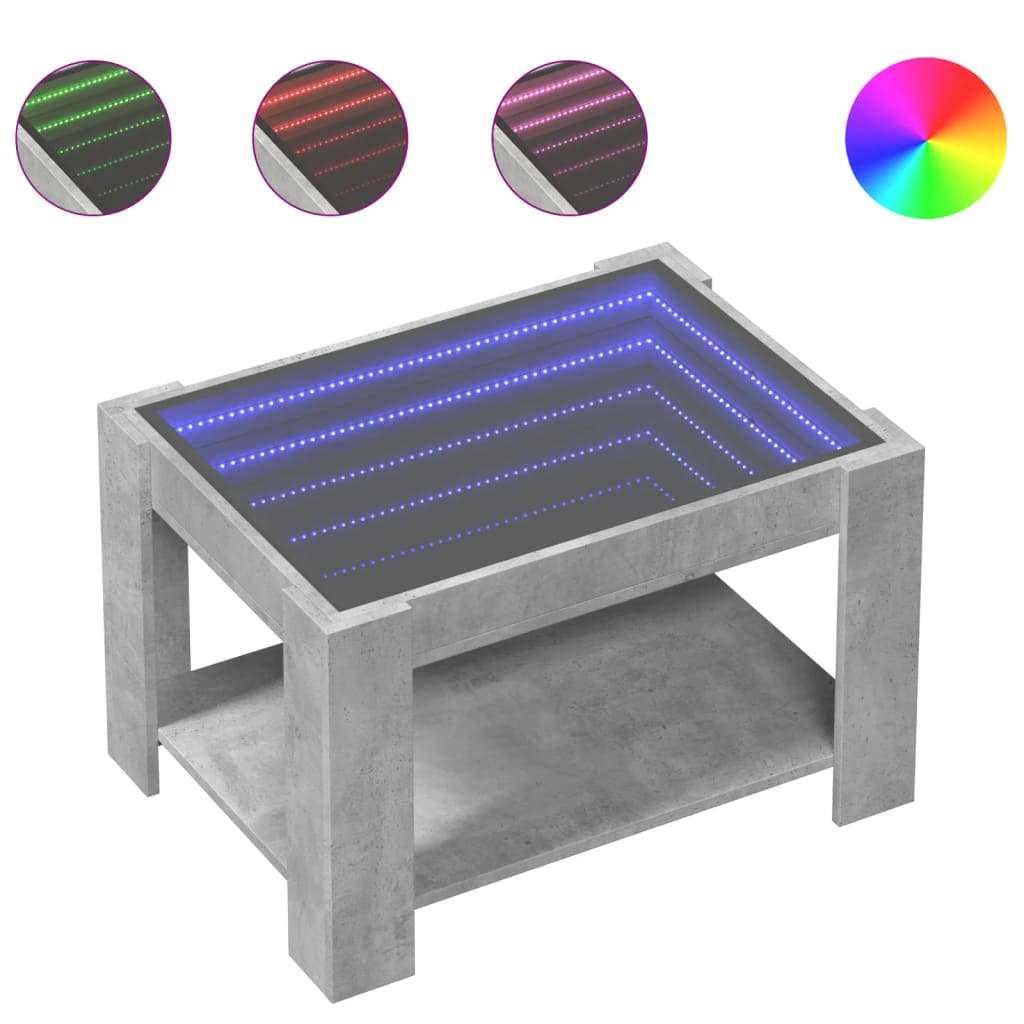 betonszürke szerelt fa dohányzóasztal LED-del 73 x 53 x 45 cm (847549)