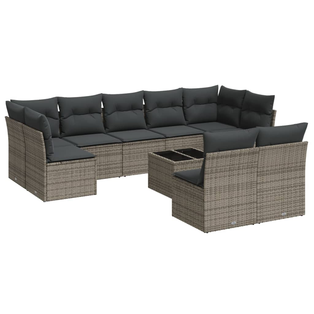 10 részes szürke polyrattan kerti ülőgarnitúra párnákkal (3218160)