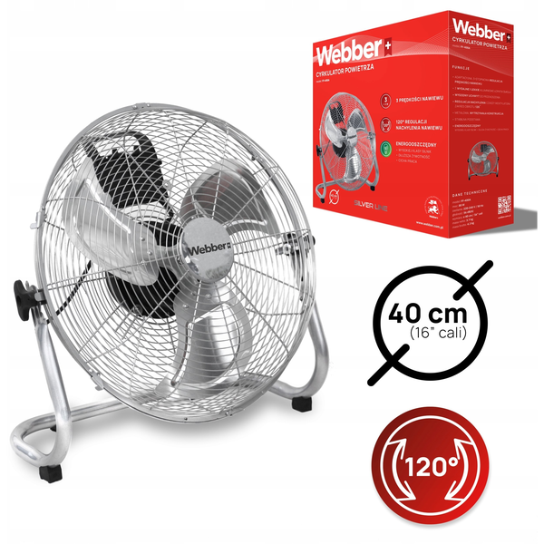 WENTYLATOR Cyrkulator Powietrza PODŁOGOWY DUŻY Wiatrak 40 cm WEBBER CICHY