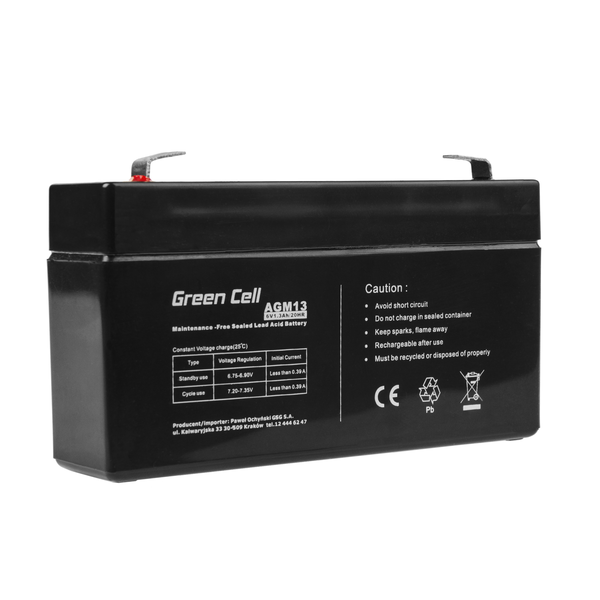 Green Cell 6V 1.3Ah AGM VRLA Akkumulátor