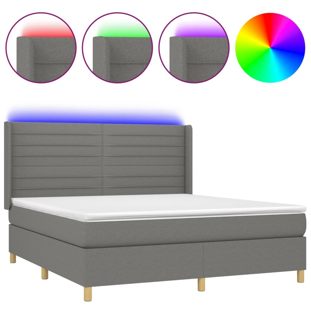 sötétszürke szövet rugós és LED-es ágy matraccal 180 x 200 cm (3138974)