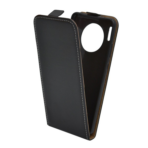 Tok álló, bőr hatású (FLIP, lefelé nyíló, szilikon tartó) FEKETE [Huawei Mate 30] (5996457912193)
