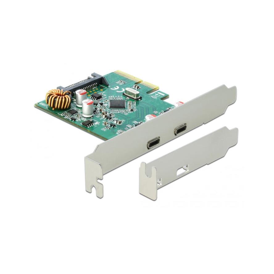 DELOCK PCI-E x4 Bővítőkártya > 2x külső USB 10 Gbps Type-C female (90397)
