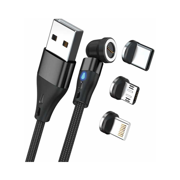 RealPower Magnetic cable 3 Amp,2m,schwarz mit Adaptern
