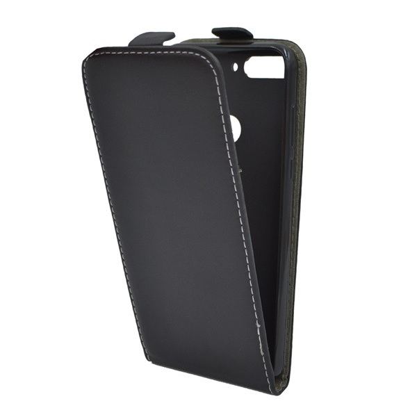 Tok álló, bőr hatású (FLIP, lefelé nyíló, szilikon tartó) FEKETE [Huawei Y7 Prime 2018 (Y7 2018)] (5996457770144)