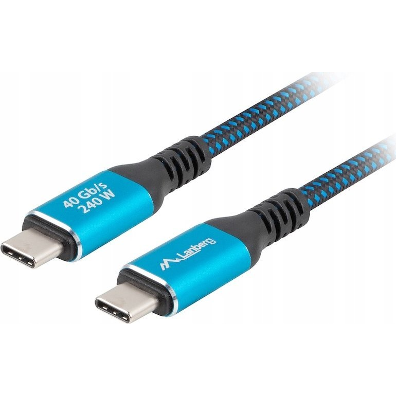 Lanberg USB-C (M/M) 4.0 kábel 2 m, 240W 8K 60 Hz, fekete-kék (CA-CMCM-45CU-0020-BK)